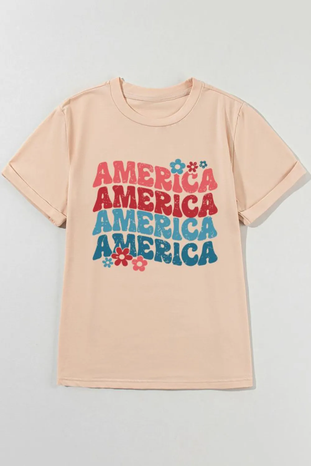 Best Dear-Lover AMERICA Letter Floral Print T Shirt Khaki