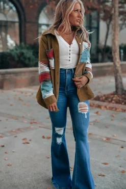 Hot Dear-Lover Aztec Pattern Corduroy Shacket Khaki