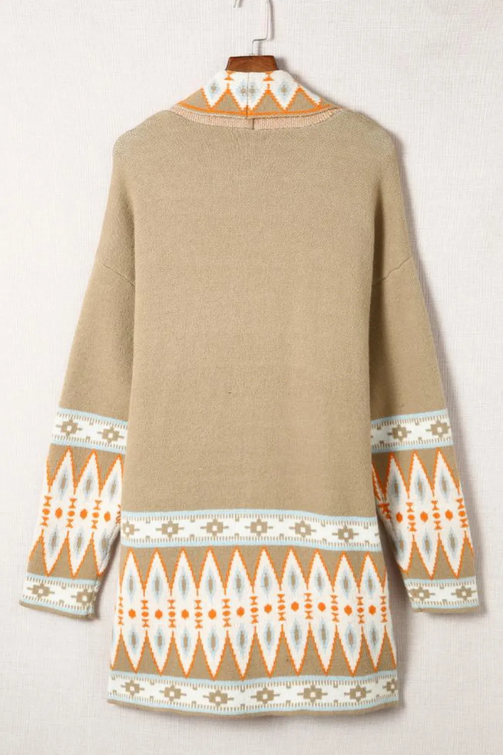 New Dear-Lover Aztec Print Open Front Knitted Cardigan Khaki