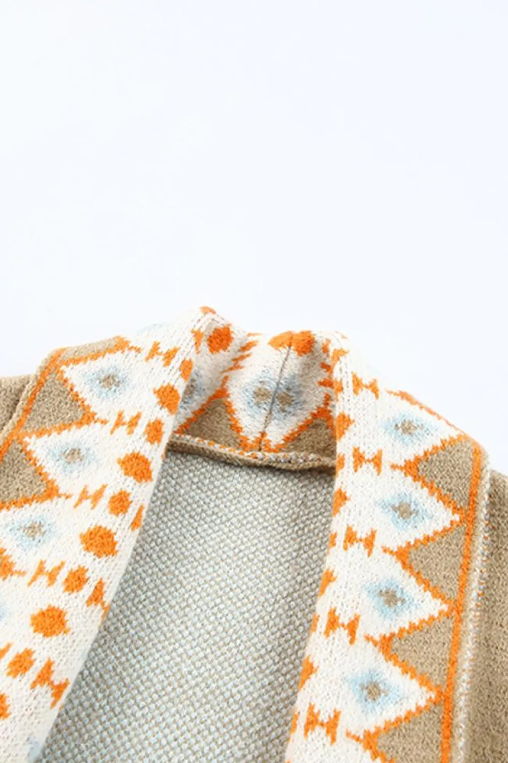 New Dear-Lover Aztec Print Open Front Knitted Cardigan Khaki