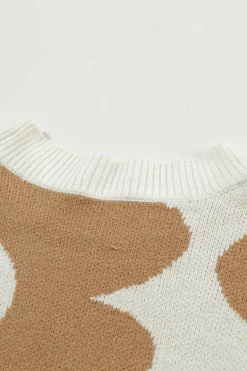 Hot Dear-Lover Big Flower Pattern Drop Shoulder Sweater Khaki