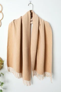 Online Dear-Lover Bohemian Fringe Trim Textured Scarf Khaki