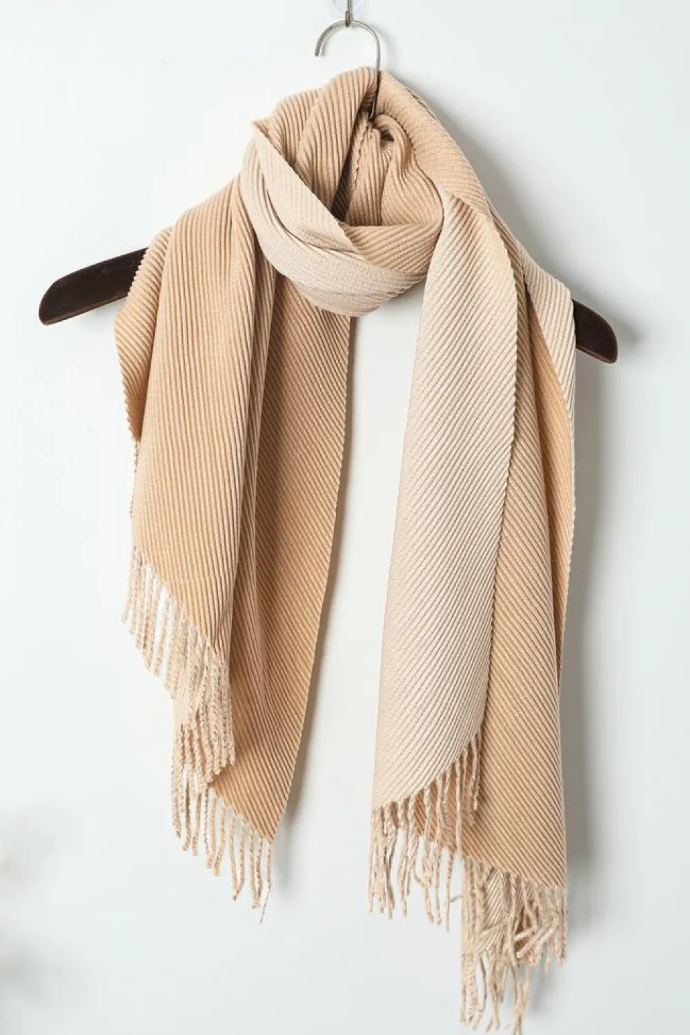 Online Dear-Lover Bohemian Fringe Trim Textured Scarf Khaki