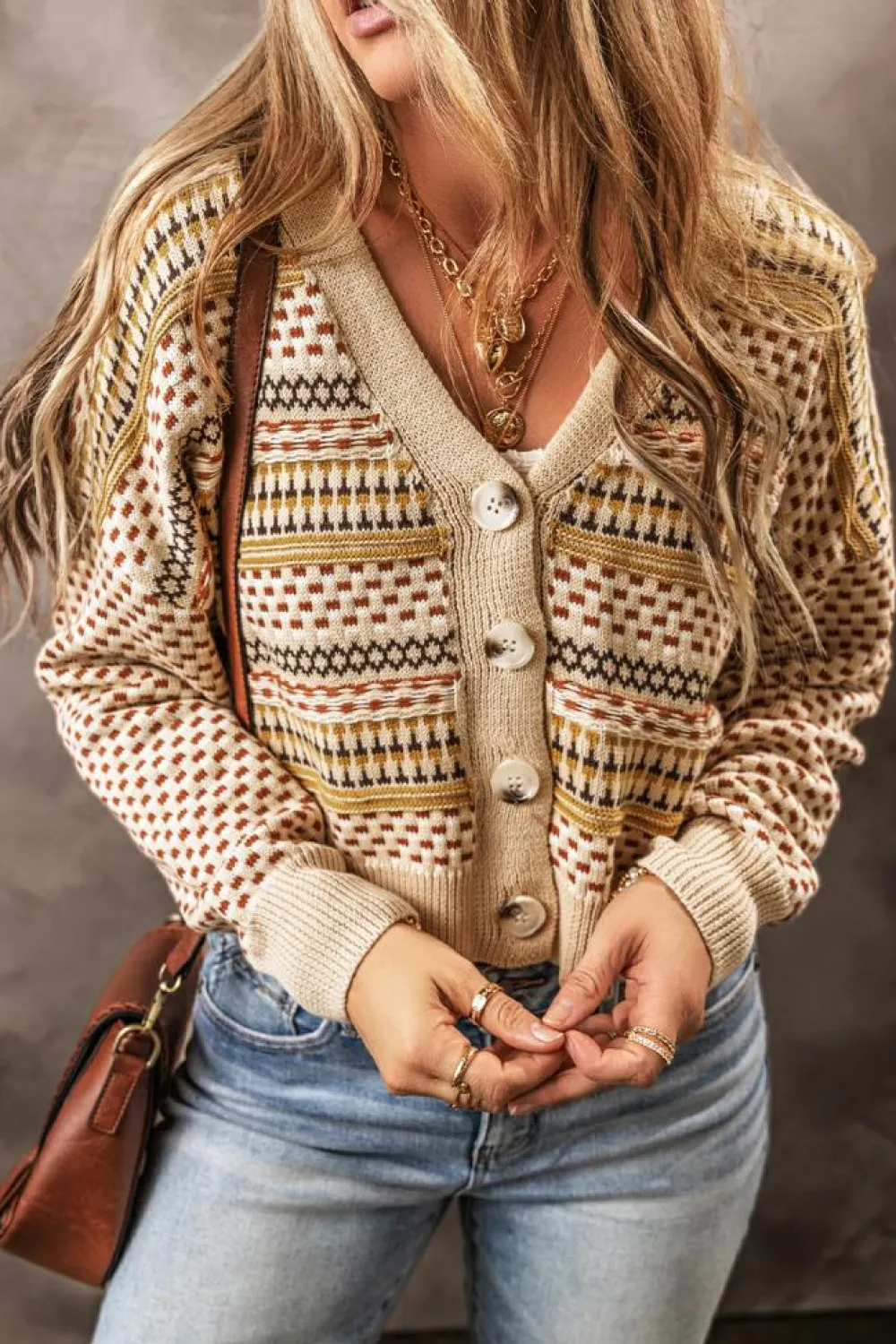 Discount Dear-Lover Buttoned V Neck Cropped Cardigan Khaki