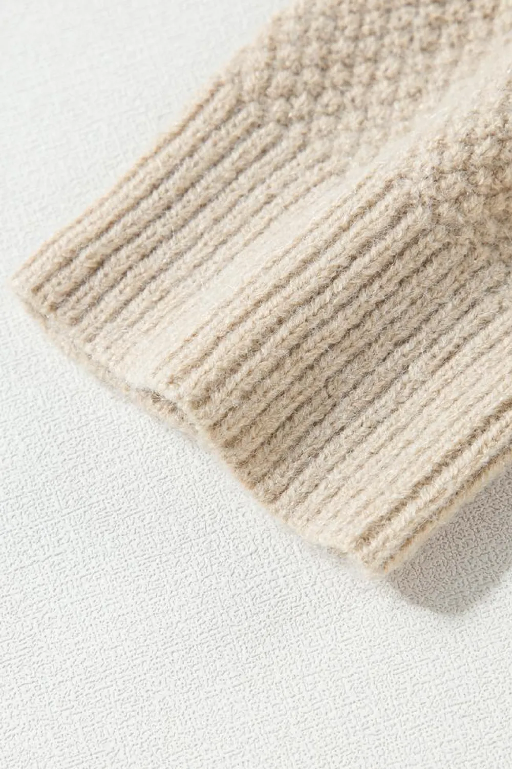 Best Dear-Lover Cable Knit Colorblock Crew Neck Drop Shoulder Sweater Khaki