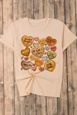 Clearance Dear-Lover Candy Heart Thanksgiving Graphic Tee Khaki