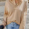 Online Dear-Lover Casual Button Solid Patchwork Trim Hoodie Khaki