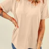Sale Dear-Lover Casual Plain Crew Neck Tee Khaki