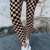 Discount Dear-Lover Checkered Pattern High Waist Skinny Leggings Khaki