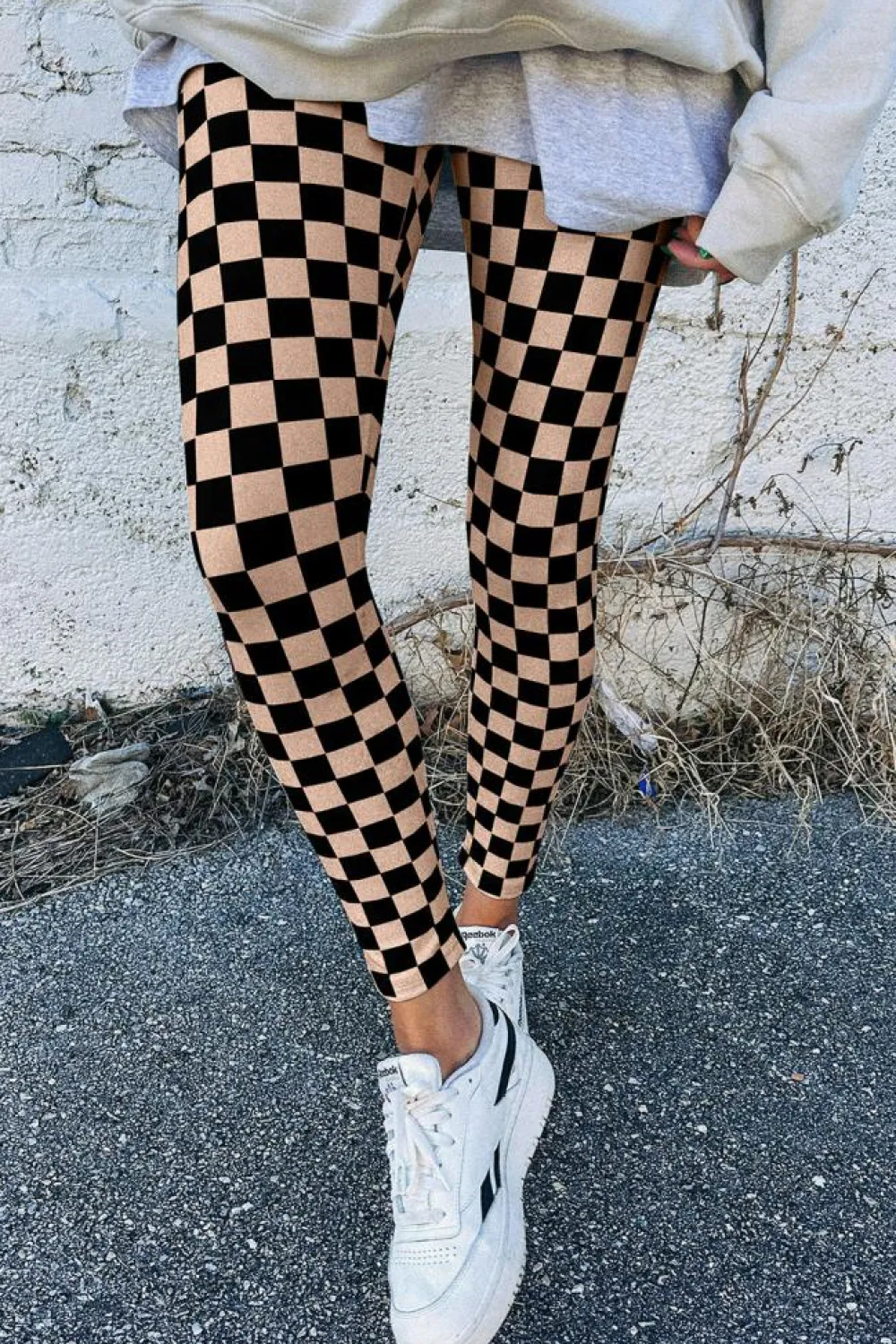 Discount Dear-Lover Checkered Pattern High Waist Skinny Leggings Khaki