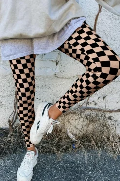 Discount Dear-Lover Checkered Pattern High Waist Skinny Leggings Khaki