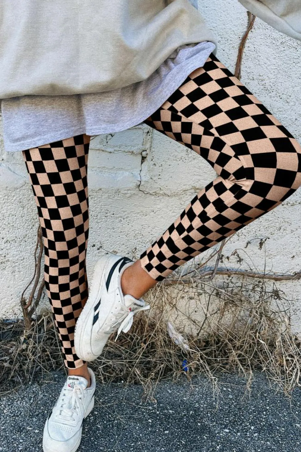 Discount Dear-Lover Checkered Pattern High Waist Skinny Leggings Khaki