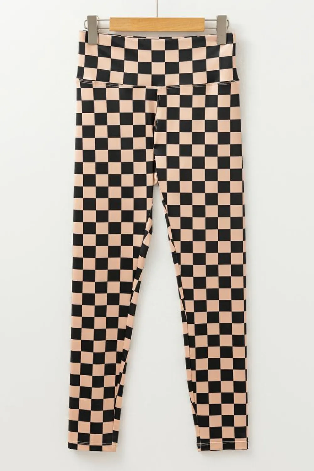 Discount Dear-Lover Checkered Pattern High Waist Skinny Leggings Khaki