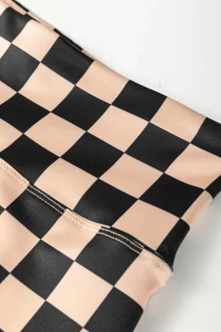 Discount Dear-Lover Checkered Pattern High Waist Skinny Leggings Khaki