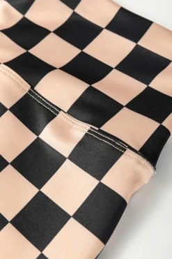 Discount Dear-Lover Checkered Pattern High Waist Skinny Leggings Khaki