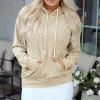 Fashion Dear-Lover Checkered Print Kangaroo Pocket Drawstring Hoodie Khaki