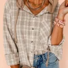 Sale Dear-Lover Checkered Print Loose Fit Buttoned Hooded Shacket Khaki