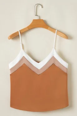 Outlet Dear-Lover Chevron Color Block Spaghetti Straps Tank Top Khaki