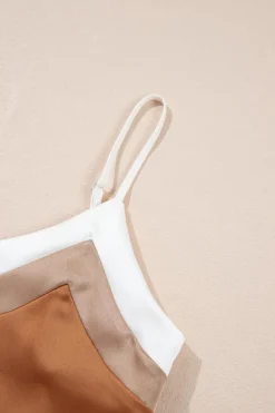 Outlet Dear-Lover Chevron Color Block Spaghetti Straps Tank Top Khaki