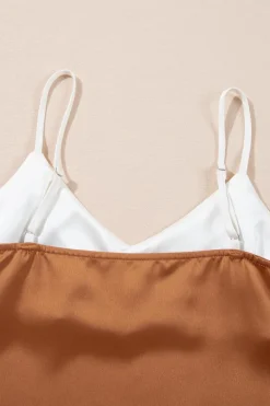 Outlet Dear-Lover Chevron Color Block Spaghetti Straps Tank Top Khaki