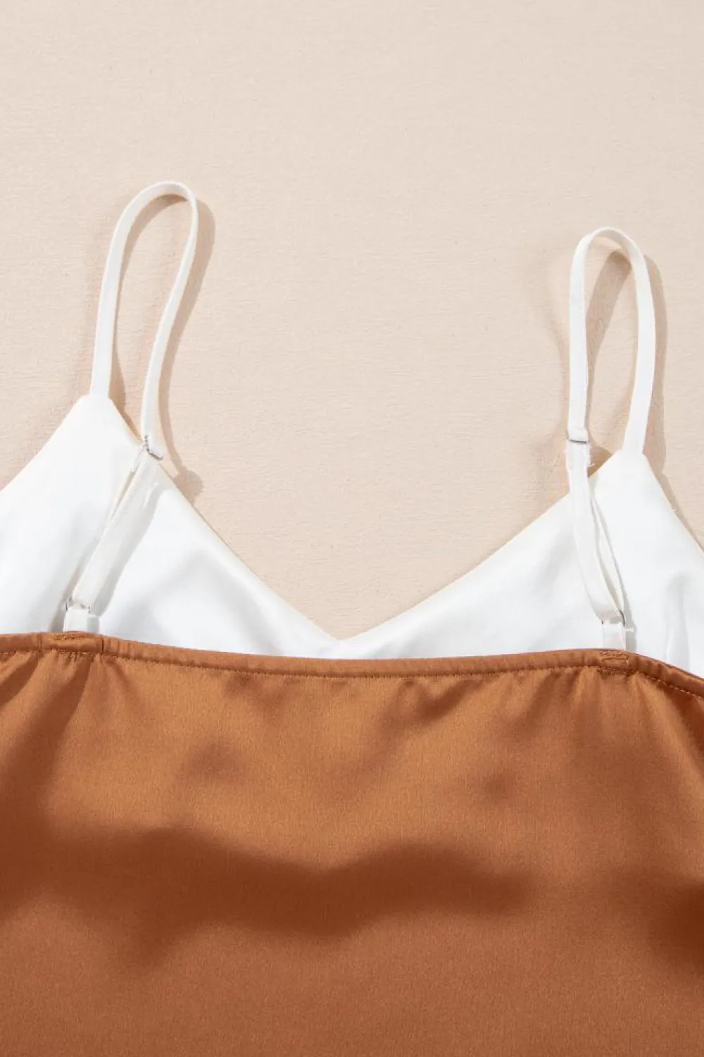 Outlet Dear-Lover Chevron Color Block Spaghetti Straps Tank Top Khaki