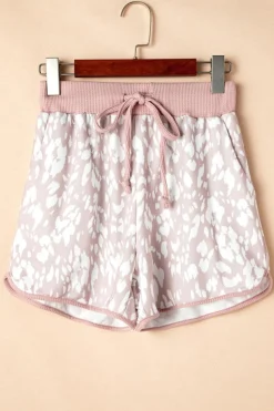 New Dear-Lover Classic Leopard Arched Hem Elastic Waist Casual Shorts Khaki
