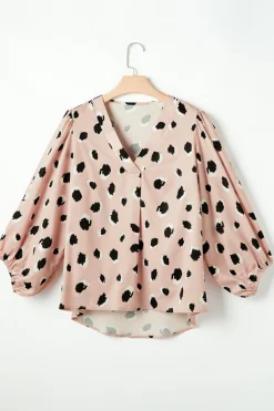Outlet Dear-Lover Classic Leopard V Neck Bracelet Sleeve Blouse Khaki