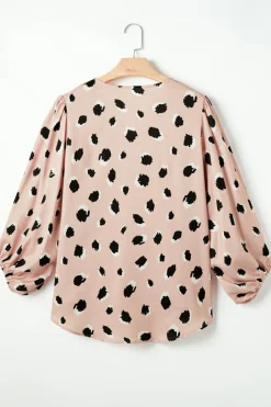 Outlet Dear-Lover Classic Leopard V Neck Bracelet Sleeve Blouse Khaki