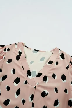 Outlet Dear-Lover Classic Leopard V Neck Bracelet Sleeve Blouse Khaki
