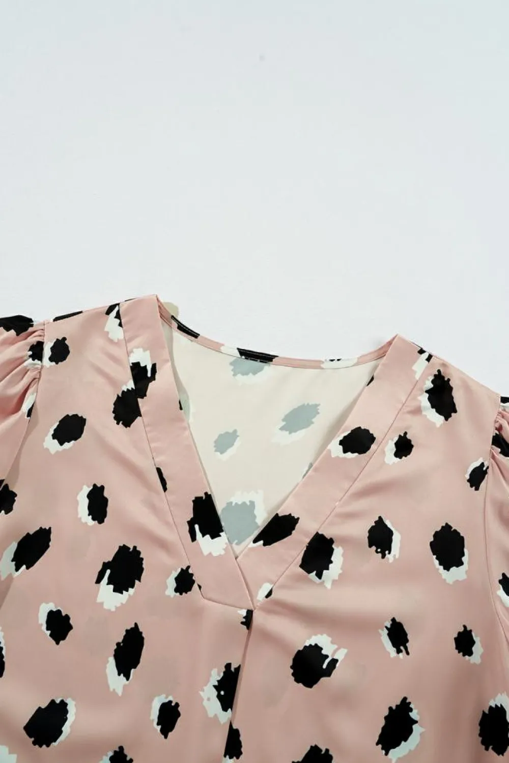 Outlet Dear-Lover Classic Leopard V Neck Bracelet Sleeve Blouse Khaki