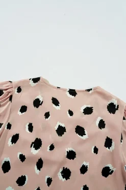 Outlet Dear-Lover Classic Leopard V Neck Bracelet Sleeve Blouse Khaki
