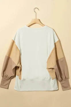 New Dear-Lover Color Block Sleeve Patchwork Oversized Sweatshirt Khaki