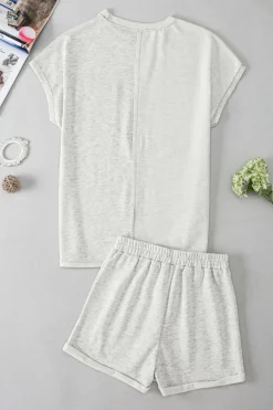 Online Dear-Lover Colorblock Chest Pocket Exposed Seam Tee and Shorts Set Khaki
