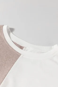 New Dear-Lover Colorblock Long Sleeve Crew Neck Top Khaki