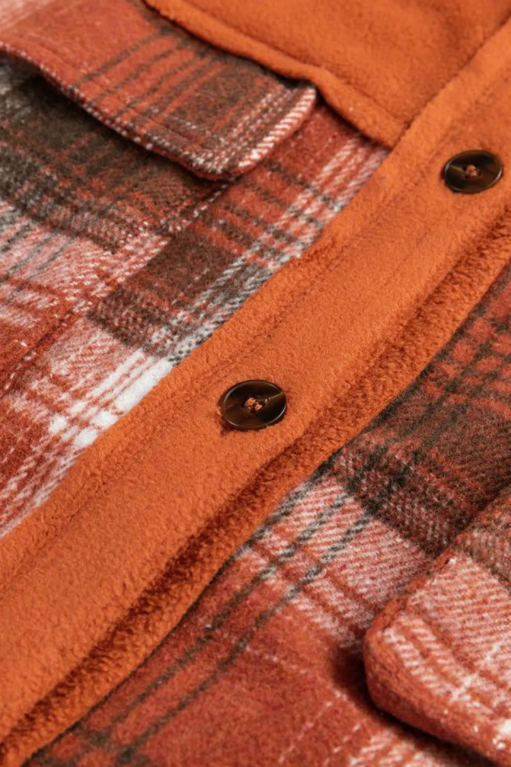 Fashion Dear-Lover Colorblock Plaid Pattern Flap Pockets Buttoned Shacket Khaki