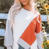 Hot Dear-Lover Colorblock Stitching Irregular Hem Long Sleeve Top Khaki