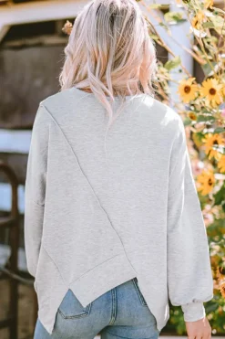 Hot Dear-Lover Colorblock Stitching Irregular Hem Long Sleeve Top Khaki