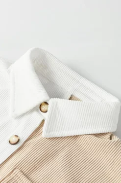 Fashion Dear-Lover Corduroy Colorblock Button up Loose Shacket Khaki