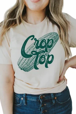 Online Dear-Lover Corn Crop Top Graphic Tee Khaki