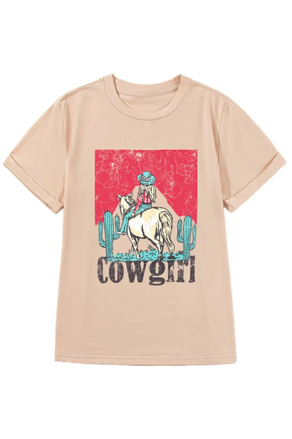 Hot Dear-Lover Cowgirl Rodeo Graphic Western Fashion Tee Khaki