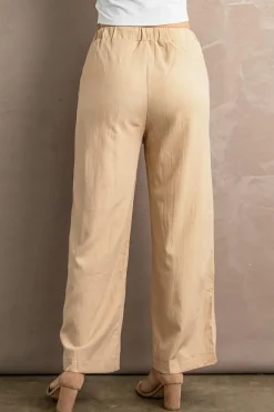 Online Dear-Lover Drawstring Waist Crinkled Wide Leg Pants Khaki