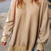 Hot Dear-Lover Drop Shoulder Ribbed Trim Oversized Sweatshirt Khaki