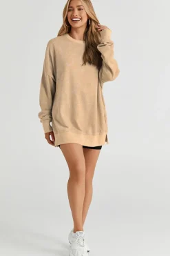 Hot Dear-Lover Drop Shoulder Ribbed Trim Oversized Sweatshirt Khaki