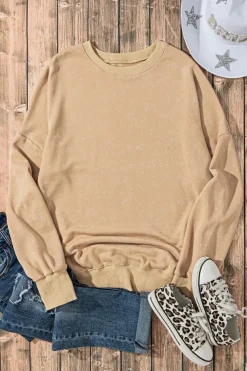 Hot Dear-Lover Drop Shoulder Ribbed Trim Oversized Sweatshirt Khaki