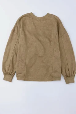 Hot Dear-Lover Exposed Seam Twist Open Back Oversized Sweatshirt Khaki