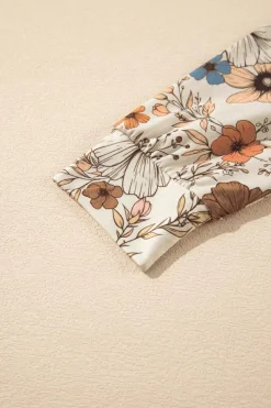 Sale Dear-Lover Floral Print Loose Crew Neck Long Sleeve T Shirt Khaki