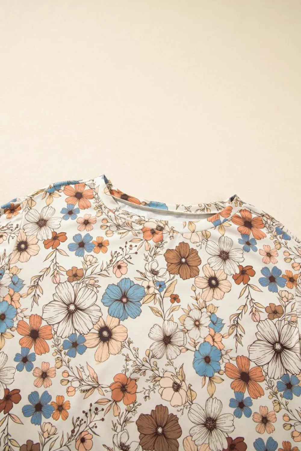 Sale Dear-Lover Floral Print Loose Crew Neck Long Sleeve T Shirt Khaki