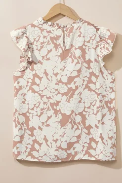 New Dear-Lover Floral Print Ruffle Short Sleeve Blouse Khaki