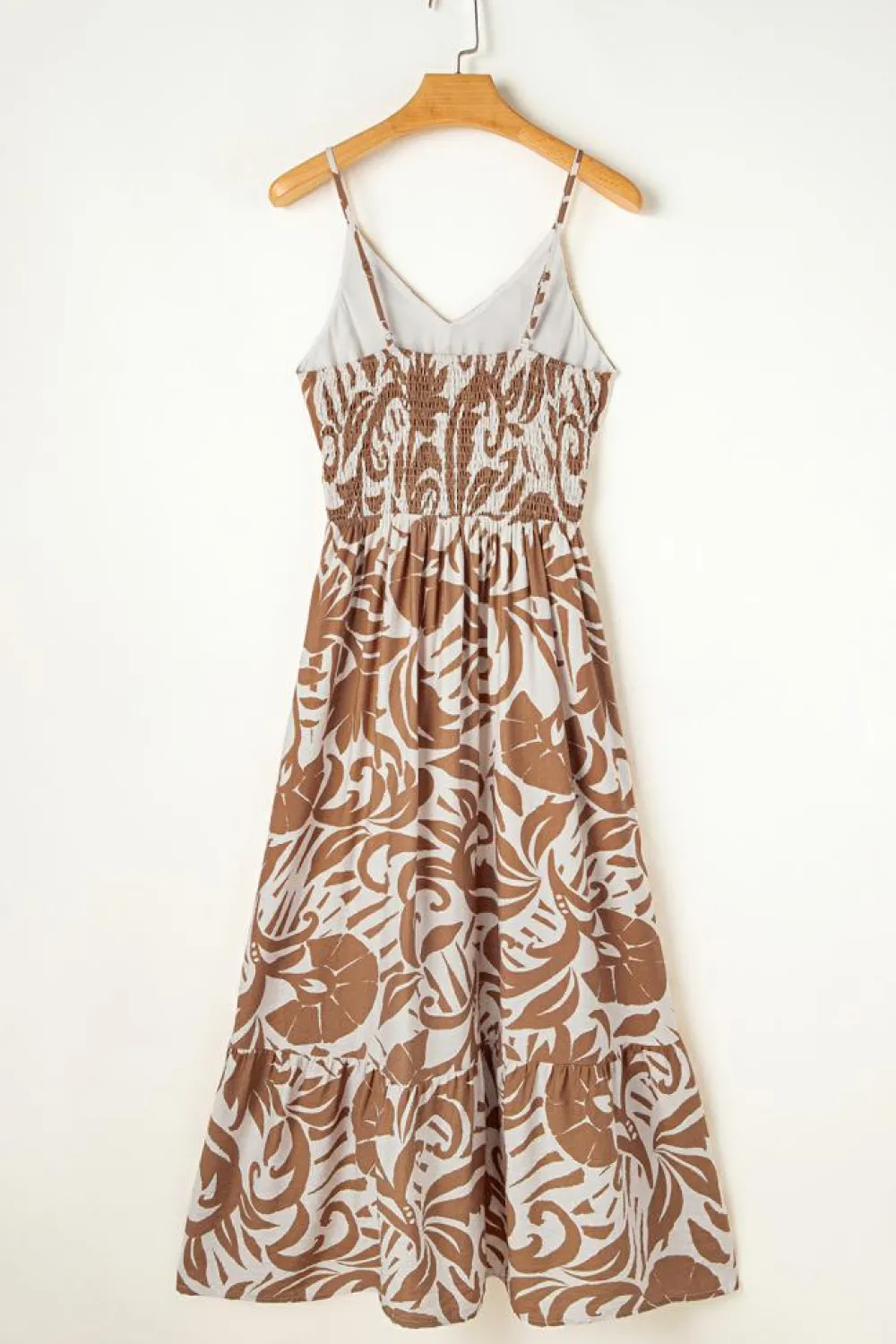 Clearance Dear-Lover Floral Shirred High Waist Spaghetti Straps Maxi Dress Khaki