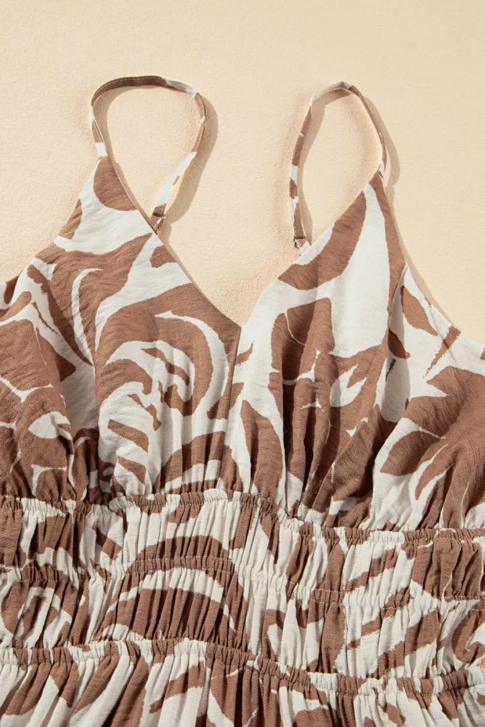 Clearance Dear-Lover Floral Shirred High Waist Spaghetti Straps Maxi Dress Khaki